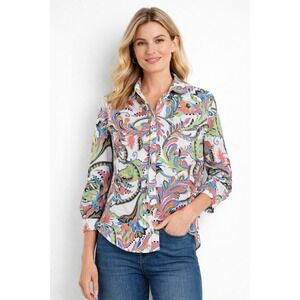 Lauren Ralph Lauren Womens Paisley Cotton Button Down Shirt XL Boho